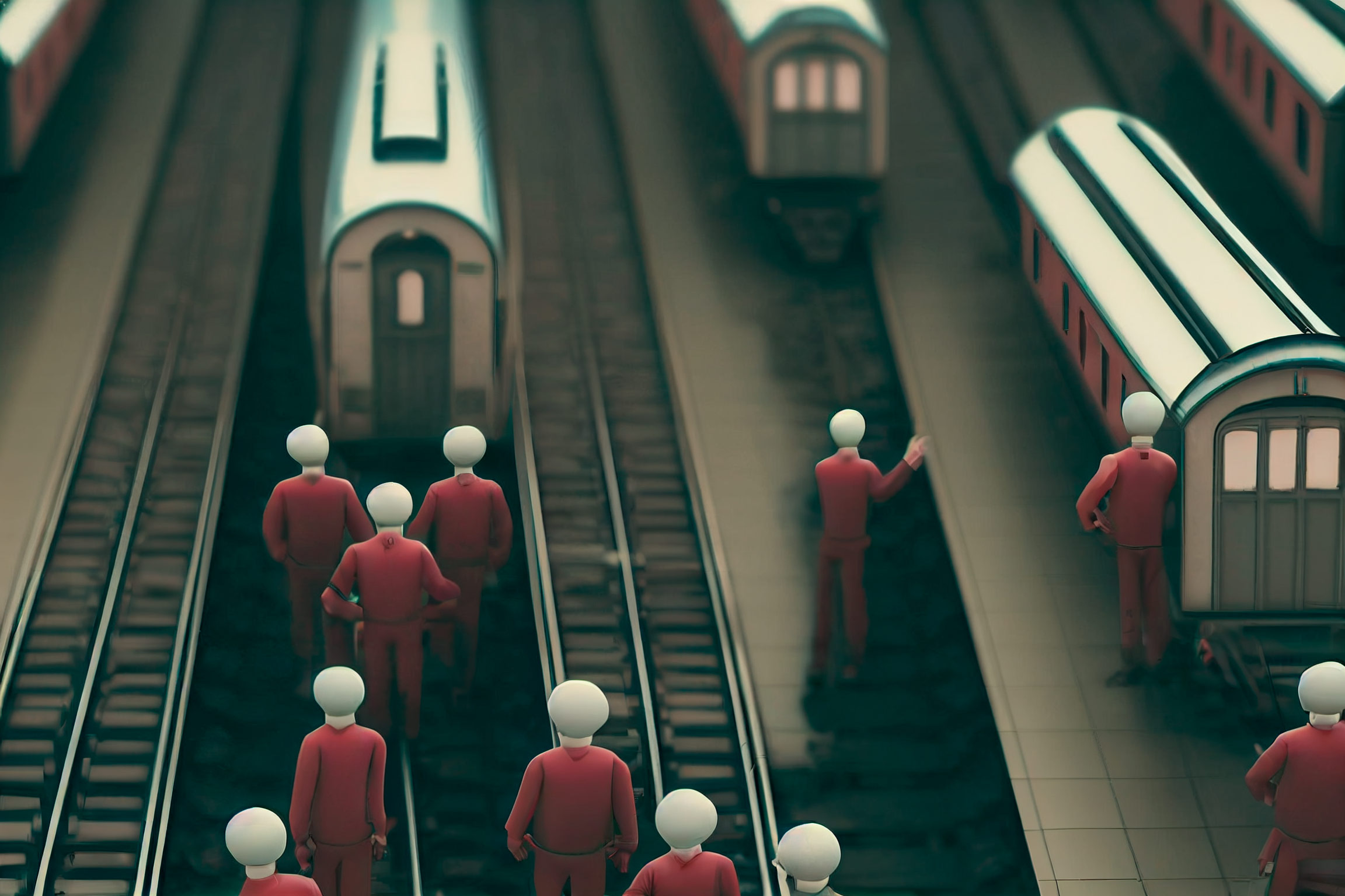 With plasticine porters with looking glass ties