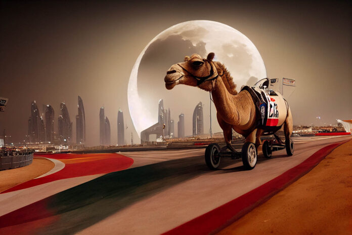 Rixster_camel_in_a_f1_race_car_abu_dhabi_f1_night_scene_full_mo_02c8a942-46bb-4f78-a27e-3b0d6c8305d5 - (C) Rixster 2022