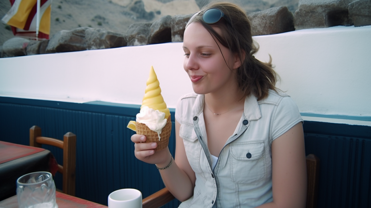 ThE_ED_woman_in_Santorini_enjoying_an_ice_cream_with_a_banana_o_1b388e58-ffca-4fe2-bb4d-36366073bb6d.png