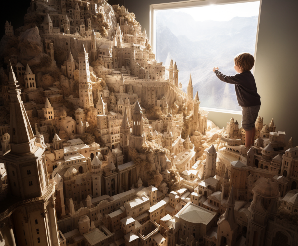 the__ed_a_kid_playing_with_a_giant_toy_Minas_Tirith_set_6c05d4d2-9a64-462d-b21c-7590d67ac1e5